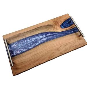 Plateau de service en bois d'acacia avec incrustations de style arabe, cadeau de Ramadan et de l'Aïd, avec poignée, plateau de service pour le thé, le café, les collations - Product Image 3