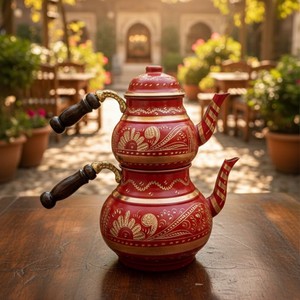 กาน้ำชาเคลือบทองแดงขนาดใหญ่พร้อมวัสดุโลหะฝา - Product Image 1