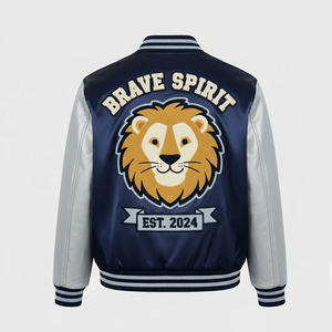 Chaqueta Universitaria de Chenilla Bordada de Alta Calidad para Hombre, Fabricante OEM, Chaqueta Universitaria de Satén con Letras Bordadas para Hombre, MOQ Bajo - Product Image 2