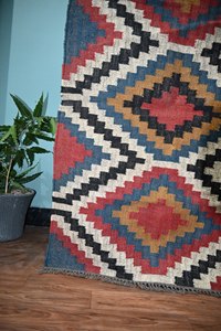 4x6 Ft Wool Jute Kilim Runner Rug Customizable Color Geometric Pattern Washable Handmade Vintage Boho Home Decor Medium Pile - Product Image 3