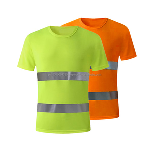 Construction <b>Hi</b> <b>Vis</b> Reflective <b>t</b> <b>Shirts</b> Short Sleeve Round Neck Work <b>t</b> <b>Shirts</b> Men Polyester Dry Fit Ppe Safety <b>T</b>-<b>shirts</b> - Product Image 1