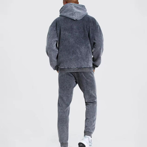 2025 vente en gros 100% Polyester polaire respirant solide à capuche survêtement survêtement survêtement décontracté deux pièces hiver unisexe - Product Image 3