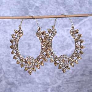 Boucles d'oreilles Mandala Tribal en laiton Vintage faites à la main personnalisable grande taille Boho ethnique cerceau Festival bijoux - Product Image 3