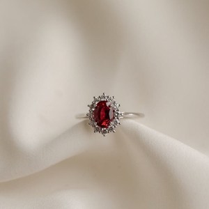 Anillo ovalado de granate rojo, Plata de Ley 925, chapado en oro de 14 quilates, Halo rosa, joyería fina hecha a mano para regalo de mujer - Product Image 6