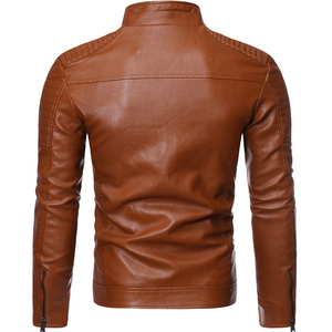 Chaqueta de Cuero de Alta Calidad para Hombre, Chaqueta de PU con Cierre, Ajustada, Chaqueta de Cuero Marrón para Hombre, Chaqueta para Hombre - Product Image 3
