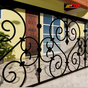 Conception de garde-corps de balcon en fer forgé haut de gamme pour espace extérieur moderne avec motifs décoratifs forgés à la main personnalisés - Product Image 4