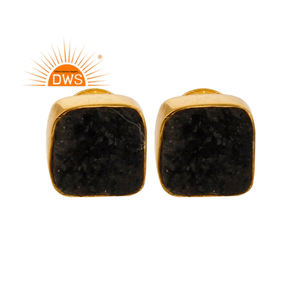 La plata esterlina más vendida 18K chapado en oro negro natural Druzy Gemstone Stud Earring Demi Fine Jewelry Fabricante - Product Image 1