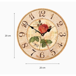 Vintage 20cm Quartz <b>Wall</b> <b>Clock</b> with Large Numbers MDF Wood <b>Decoration</b> and Red Roses Silent No Without Features - Product Image 2