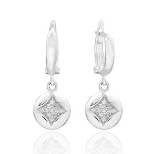 Diseño geométrico, joyería redonda, piedra CZ blanca, venta al por mayor turca, joyería de plata de ley 925, Pendientes colgantes - Product Image 1