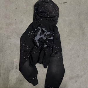 High Demand Winter Men's Rhinestone Zip-Up Hoodie Crystal Bling <b>Detailing</b> 100% Cotton Custom Packaging for Resale Boutique - Product Image 3