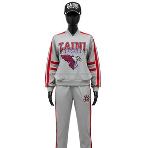 ชุดวอร์มผู้หญิง320แกรมผ้าฝ้ายโพลีเอสเตอร์ผ้ายืดอบอุ่นสีแดงแถบด้านข้างประดับพลอยเทียมดีไซน์โลโก้ขนาดใหญ่พิเศษ - Product Image 1