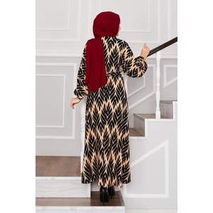Robe Hijab en crêpe noir avec ceinture à motif palmier Abaya longue ouverte Kimono Style XS robe Kimono de soirée musulmane - Product Image 3