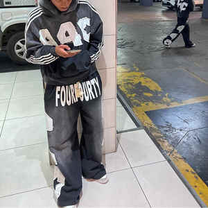 Conjunto de chándal vintage personalizado con cremallera lavado ácido, chándal con capucha y pantalones de chándal acampanados de pierna recta, chándal para hombre - Product Image 2