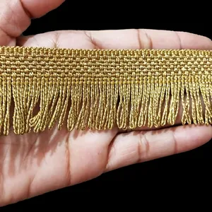 Indian Metallic Gold Thin Bullion Fringe Tassels Looped Border For Crafting, Sewing And Cloth Accessories Price By Yard
