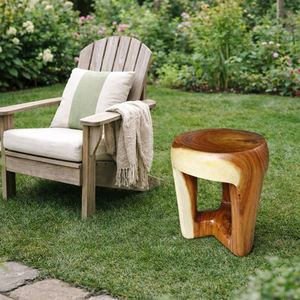 Taburete y Mesa Auxiliar Triangulares Modernos de Madera de Suar, Muebles de Madera de Monkey Pod Sólida Hechos a Mano para Interiores de Casa y Hotel - Product Image 6