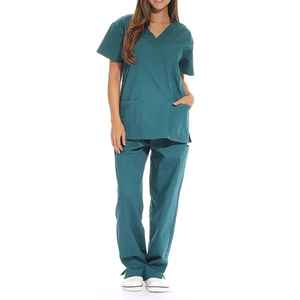 Uniforme d'infirmière unisexe en toile tricotée respirante de haute qualité personnalisable Ensemble de blouses V-cou avec poche Pantalons à manches courtes - Product Image 6