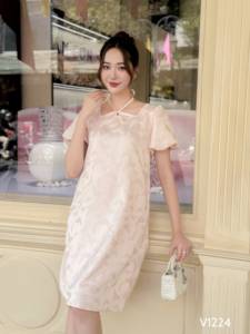 Vestido de maternidad informal de verano V1224, bordado de lazo de gasa de algodón suave, Jersey estampado de manga corta absorbente de sudor, teñido liso - Product Image 2