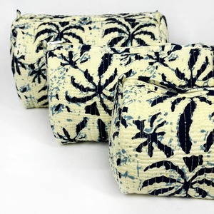 Ensemble de voyage 3 pièces en coton matelassé vintage fabriqué à la main pour étui-Écologique Résistant à l'eau Durable-Coton bleu indigo - Product Image 2