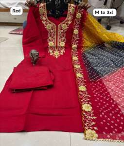 Traje de diseñador High On Demand Heavy Rayon Silk Kurti & Pant Gota Pati & Bordado Work With Dupatta para la venta - Product Image 5