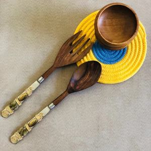 Handcrafted Acacia <b>Wood</b> Eco-Friendly Luxury <b>Salad</b> <b>Server</b> Set Decorative Carved Handles Rustic Spoon Fork Utensils for Kitchen - Product Image 6