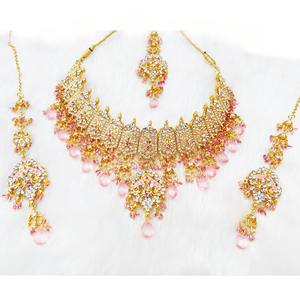 Ensemble de bijoux de mariage en alliage de fleurs en cristal de style vintage, imitation perle, violet, collier, boucles d'oreilles, coiffe, plaqué or - Product Image 3