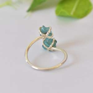 Anillo de Plata de Ley 925 con Aguamarina Natural, Piedra de Nacimiento de Agosto, Regalo Especial de Navidad, Eternidad Vermeil - Product Image 4