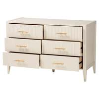 Commode Mid-Century à 6 tiroirs en bois cannelé ivoire 47 "L X 19.7" P X 30.7 "H