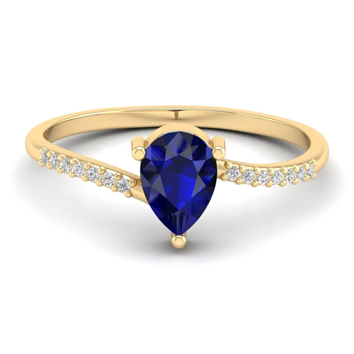10k 14k 18k Ouro Amarelo Azul Sapphire Lab Grown Gemstone Pear Cut Fine Jewelry Moissanite Anéis de Noivado para As Mulheres