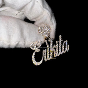 Customizable Features 10K Solid Gold Cursive Script Necklace with Iced Moissanite Diamonds <b>Heart</b> Bail Pendant Custom Letter Gift - Product Image 4