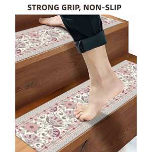 Tapis imprimé : Tapis rose, Tapis gris, Tapis style ferme, Tapis à motifs ethniques, Tapis d'escalier - Product Image 3