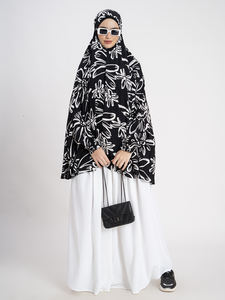 Abaya à imprimé floral de qualité supérieure pour femmes robe musulmane en tissu de coton noir et blanc à imprimé floral vêtements traditionnels musulmans - Product Image 5