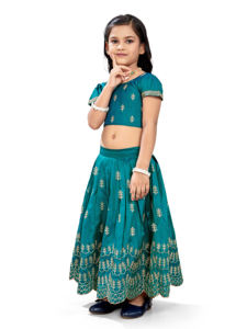 Shoryam - Lehenga Choli Bordado Azul Rama para Niñas, Vestido Étnico con Borde Festoneado para Bodas, Fiestas y Eventos Festivos - Product Image 4