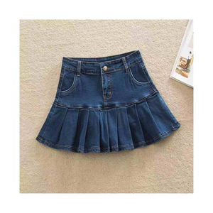 Ladies' <b>Y2K</b> Style Long Denim <b>Skirt</b> with Unique Front Button Design Solid Pattern Available in Big Sizes - Product Image 2