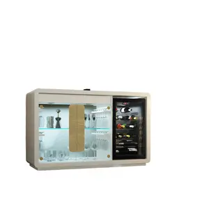 Silver Leaf Wood Wine Cabinet with LED Light Lacquered Gold Laminated Handles Glass Shelves Holds up to 30 Bottles