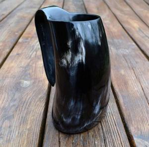 Taza de cuerno para beber europeo de estilo Animal hecha a mano auténtica, jarra de cerveza con Base de madera pulida ecológica, artesanías naturales - Product Image 5