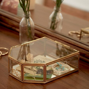 Cuivre doré Vintage verre couvercle boîte lacé bord souvenir décoratif bijoux affichage personnalisé grande boîte Rectangle clair - Product Image 3