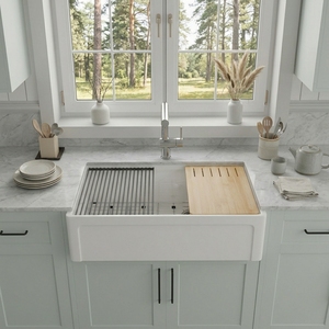 Évier de cuisine réversible en argile réfractaire de 33 pouces, à cuve unique, avec façade à rebord, poli, pour commandes OEM - Product Image 4