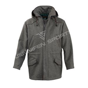 Chaquetas de Caza para Hombre Más Vendidas, Invierno, 100% Lana, Transpirables, Logotipo Personalizado, Servicio OEM, Abrigo de Caza con Bordes de Cuero - Product Image 1