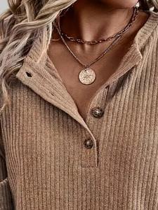 T-shirt décontracté en jersey tricoté à manches longues avec col polo, couleur unie simple, nouvelle mode d'automne, respirant - Product Image 4