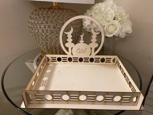 Plateau en bois avec motif de mosquée et lune Parfait pour l'Aïd Servant des dattes Bonbons Fruits secs et décoration de table festive - Product Image 3