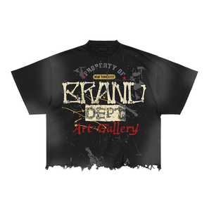 100% coton de qualité supérieure hommes surdimensionné tendance Fit détresse bas T-Shirt personnalisé bouffée impression bas quantité minimale de commande Logo personnalisé - Product Image 4