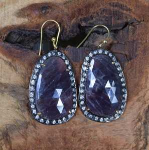 Boucles d'oreilles à crochet en argent sterling 925 plaqué or 14 carats avec zircon cubique saphir fait main, bijoux en pierres précieuses naturelles, cadeau - Product Image 5