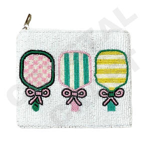 Pickleball Coin Pouch Portefeuille personnalisé en perles de rocaille Beau cadeau de maman-Design coeurs pour filles - Product Image 1