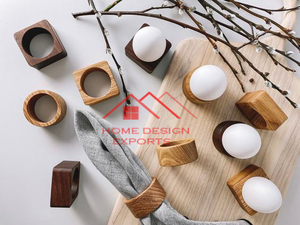 Rond de serviette en gros porte-serviettes pour pièce de conception sculptée pour accessoires bois d'acacia fini poli foncé et style - Product Image 6