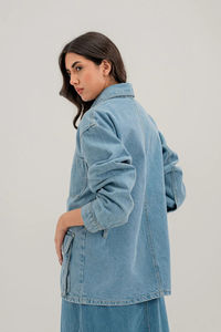 Chaquetas vaqueras de talla grande para mujer, chaqueta vaquera de moda, chaqueta ligera ajustada elástica con bolsillos, chaqueta de moda - Product Image 6