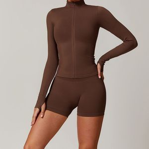 Nhãn Hiệu Riêng Mùa Đông Của Phụ Nữ Tập Thể Dục Áo Len Liền Mạch Zip up Yoga Áo Khoác Với Dài Tay Áo Cho Ngoài Trời Chạy Cho Người Lớn - Product Image 6