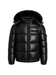 Men's Casual Winter Windproof & Breathable Matte Shiny Puffer Jacket with Zipper Closure and <b>Fur</b> <b>Trim</b> - Product Image 1