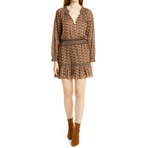 Abito in cotone Veronica Beard ODM elegante stile Boho Espie floreale a maniche lunghe color nocciola multicolore con elastico in vita, taglia XL, traspirante per il giorno - Product Image 4