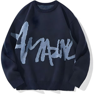 Pull-over personnalisé pour hommes, tricoté, coupe ajustée, chaud, doux, 100% coton, pull à manches longues, décontracté, à col rond pour l'hiver - Product Image 1