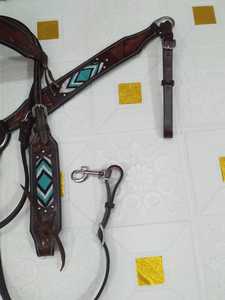 Tachuela de caballo decorativa trenzada a mano más vendida hecha de cuero genuino Western Headstall y Breastplate - Product Image 4